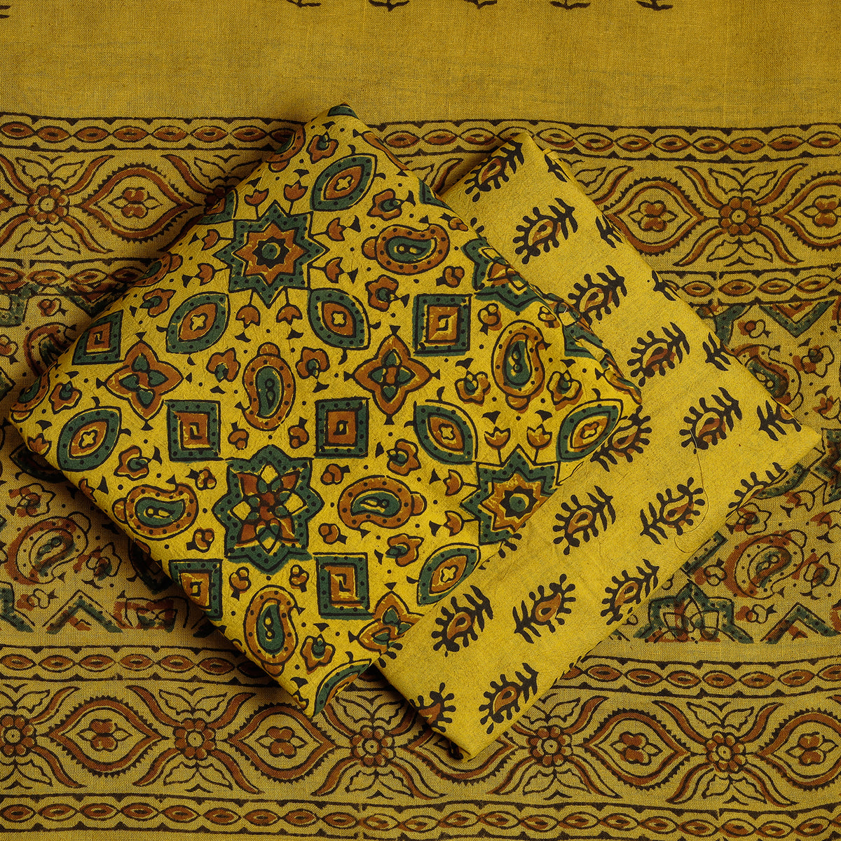 3pc Ajrakh Block Printed Cotton Suit Material Set