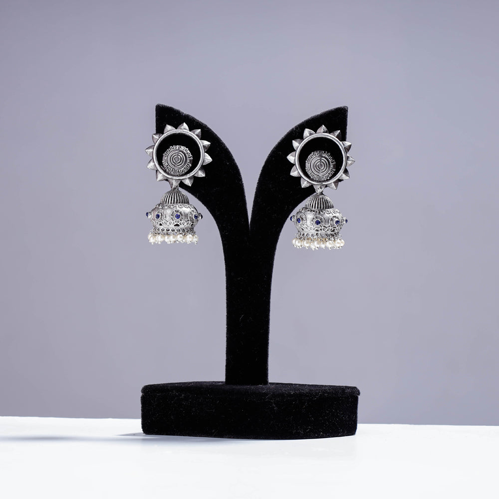 Antique Silver Finish Oxidised Brass Base Jhumki Earrings