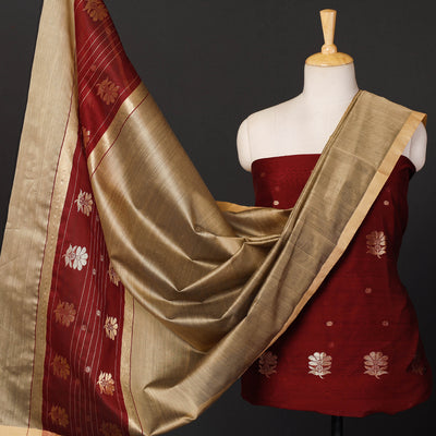 3pc Handloom Chanderi Silk Zari Buti Suit Material Set by Rauph Khan