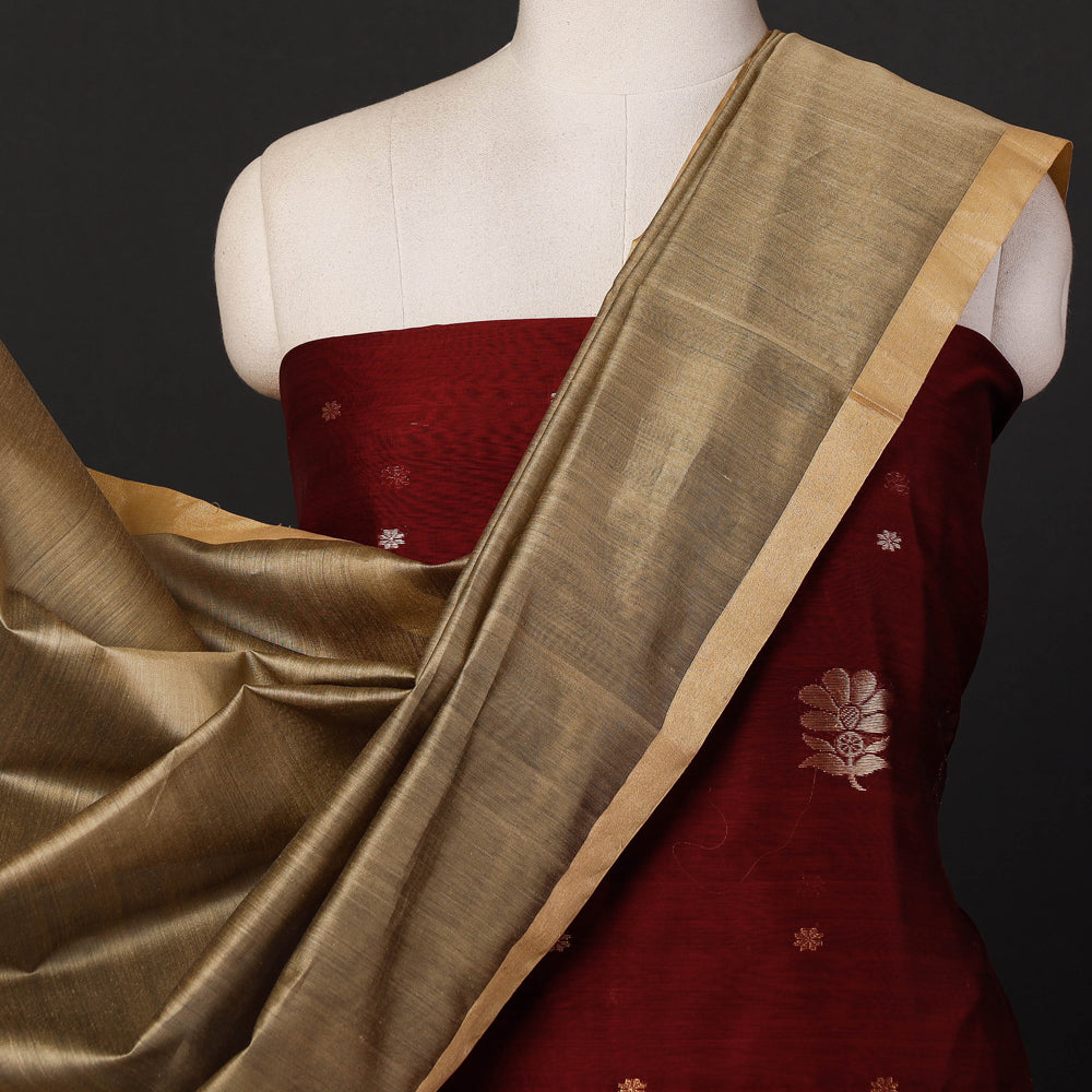 3pc Handloom Chanderi Silk Zari Buti Suit Material Set by Rauph Khan