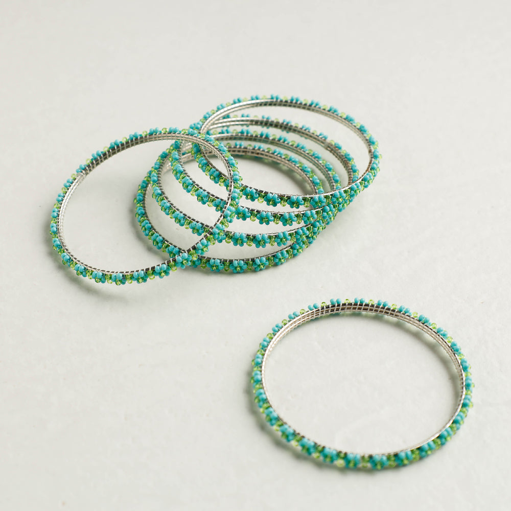 Hapur Flower Beadwork Bangles by Aagaz (Set of 6)