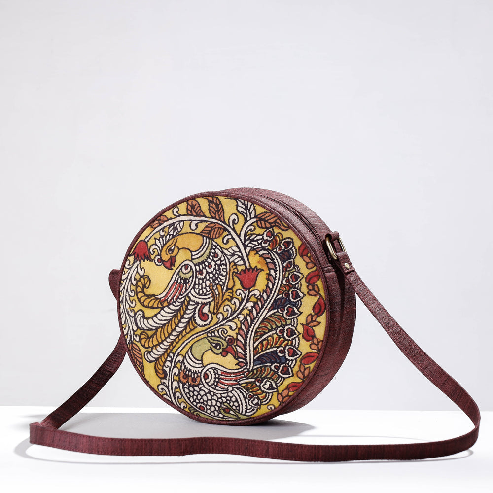 Round Sling Bag - Handpainted Kalamkari Natural Dyed Ghicha Silk