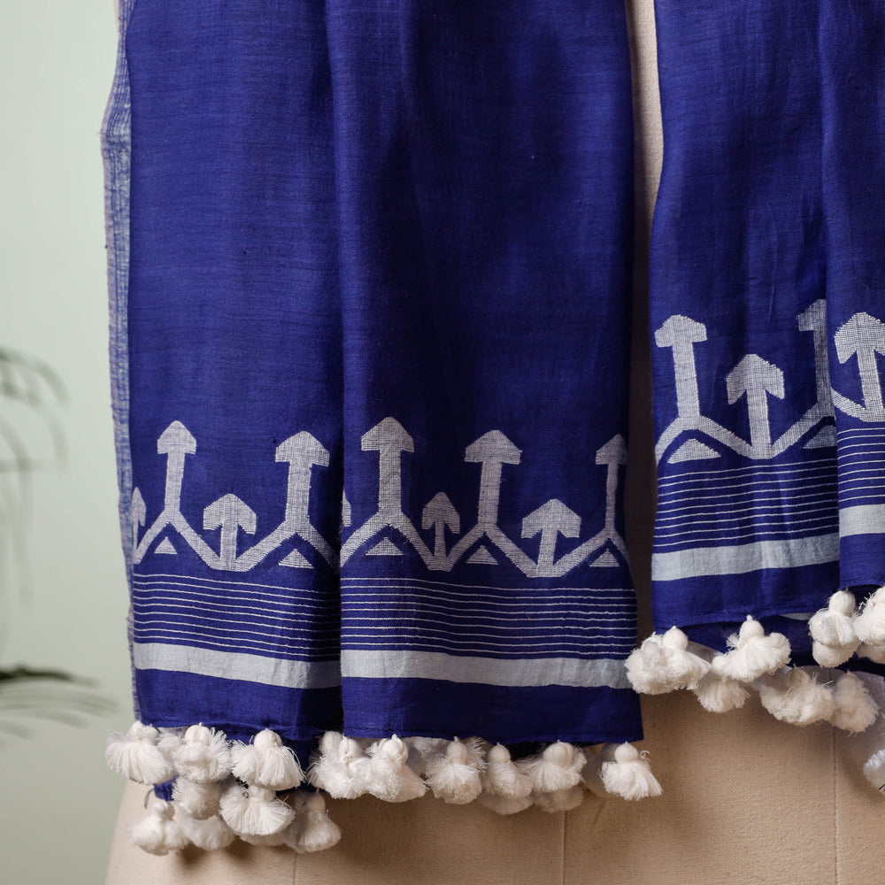 Phulia Bengal Jamdani Handloom Pure Cotton Stole with Tassels