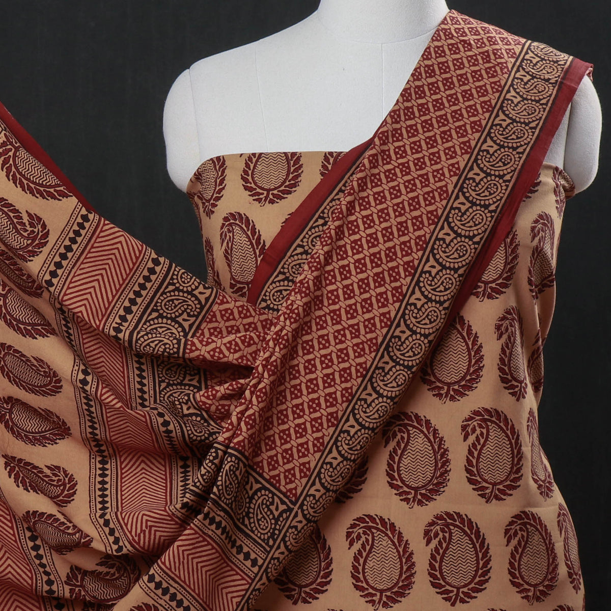 3pc Bagh Block Printed Natural Dyed Cotton Suit Material Set