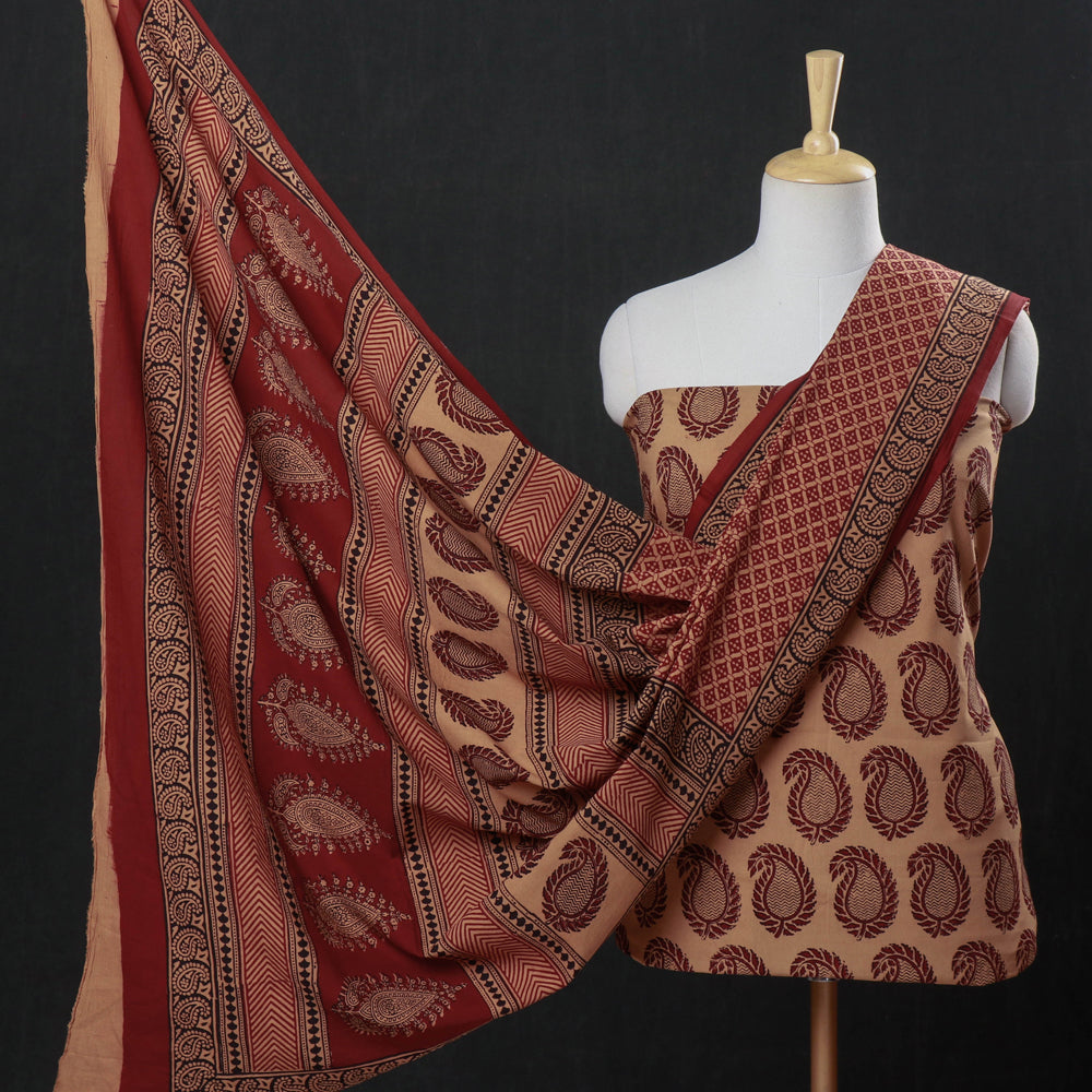 3pc Bagh Block Printed Natural Dyed Cotton Suit Material Set