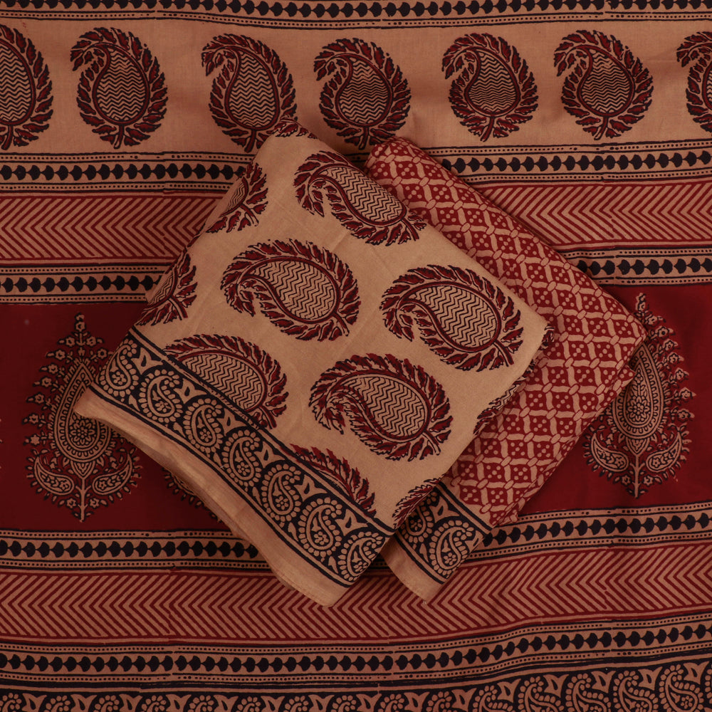 3pc Bagh Block Printed Natural Dyed Cotton Suit Material Set