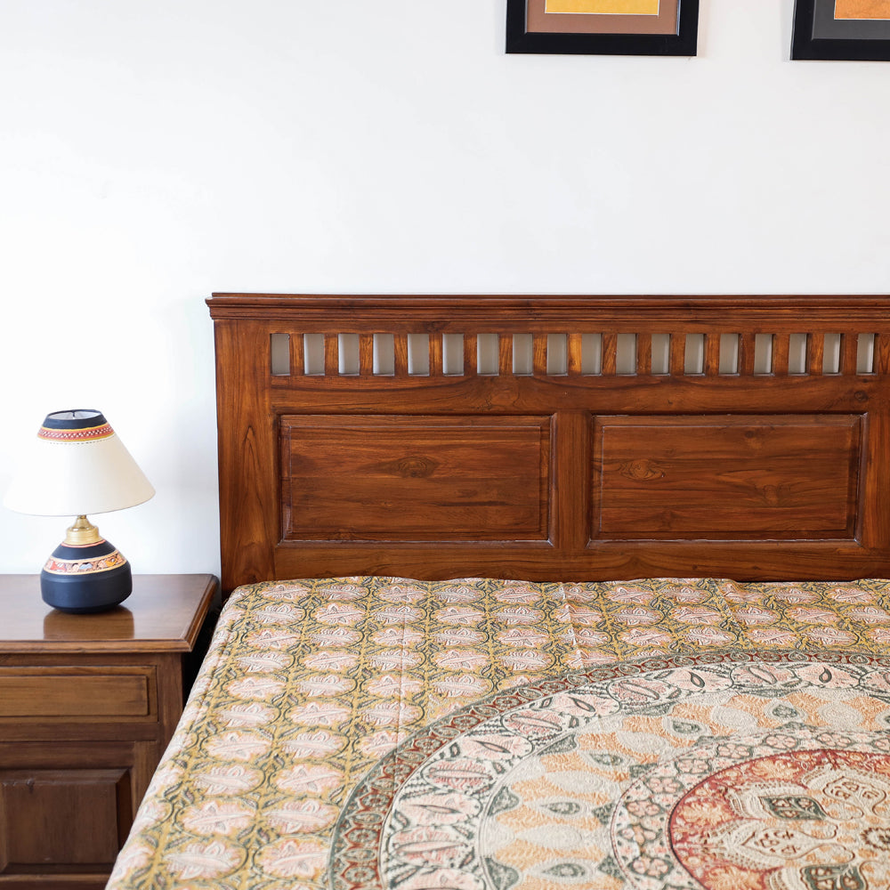 Pedana Kalamkari Block Printed Natural Dyed Cotton Double Bedcover (110 x 90 in)