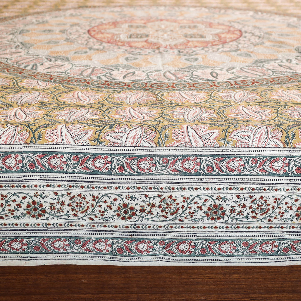 Pedana Kalamkari Block Printed Natural Dyed Cotton Double Bedcover (110 x 90 in)