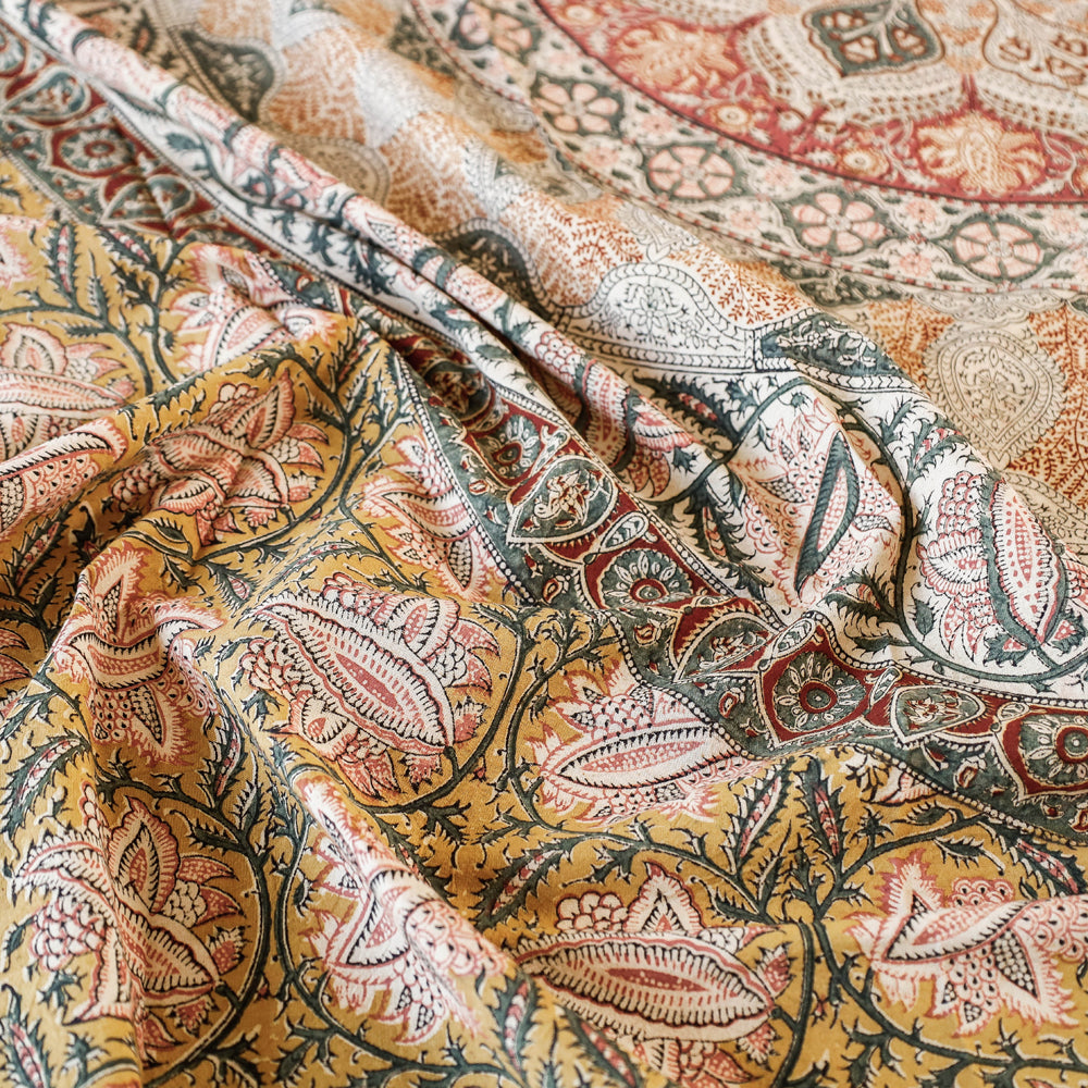 Pedana Kalamkari Block Printed Natural Dyed Cotton Double Bedcover (110 x 90 in)