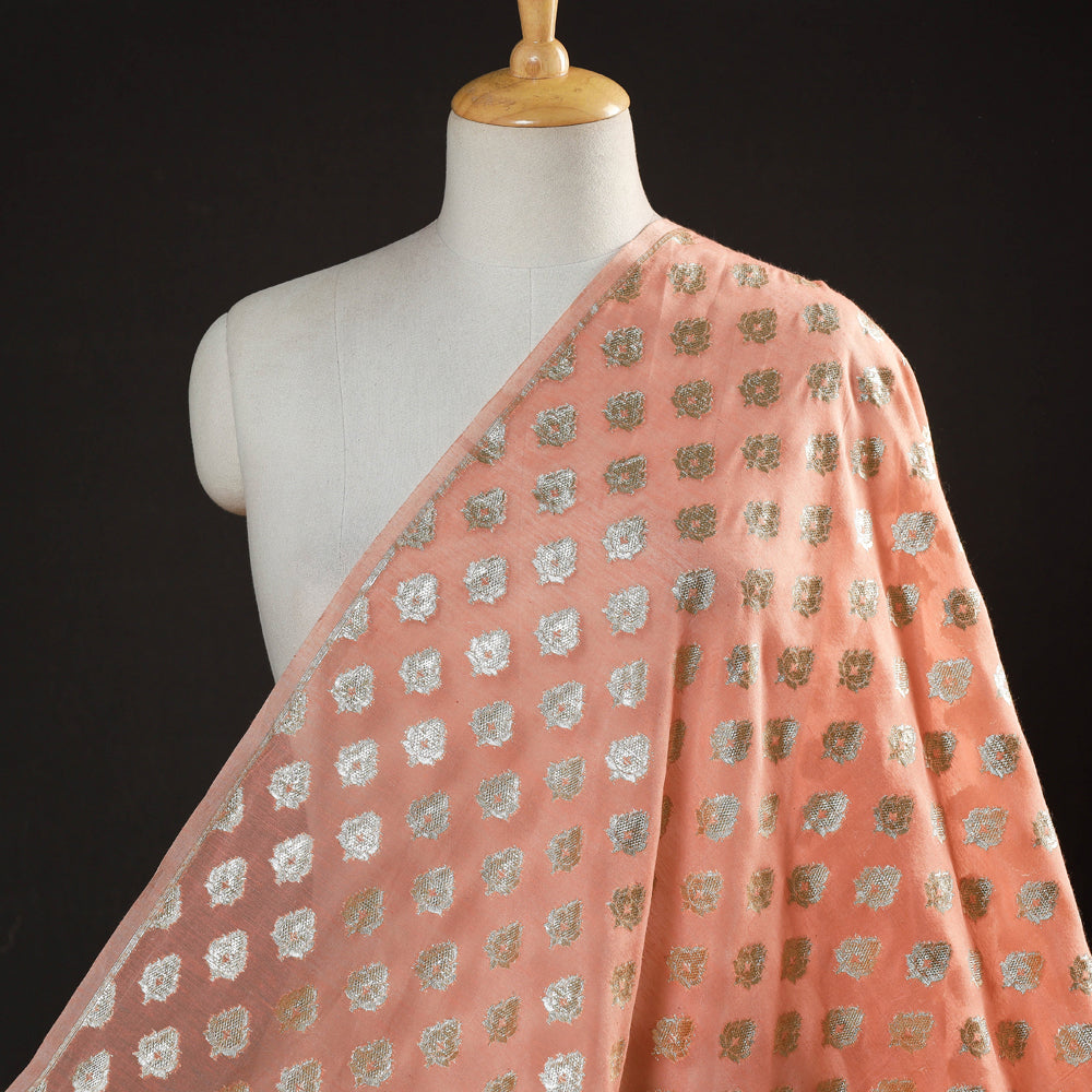 Pure Banarasi Handwoven Cutwork Zari Buti Silk Cotton Fabric