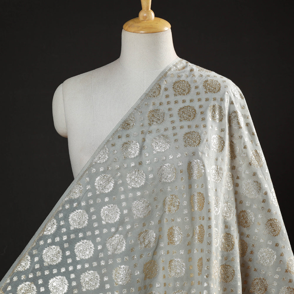 Pure Banarasi Handwoven Cutwork Zari Buti Silk Cotton Fabric