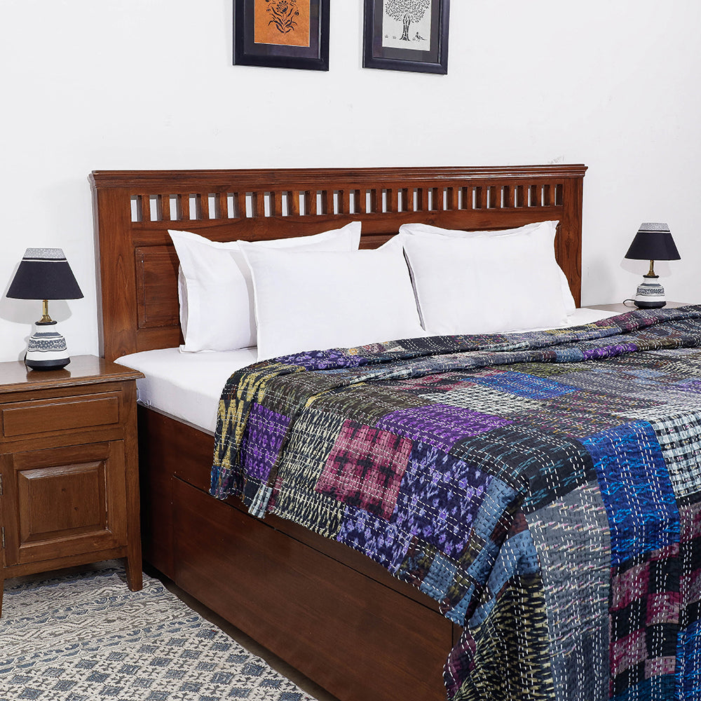 Khambadiya Patchwork Silk Cotton Quilt / Gudri / Blanket (102 x 90 in)