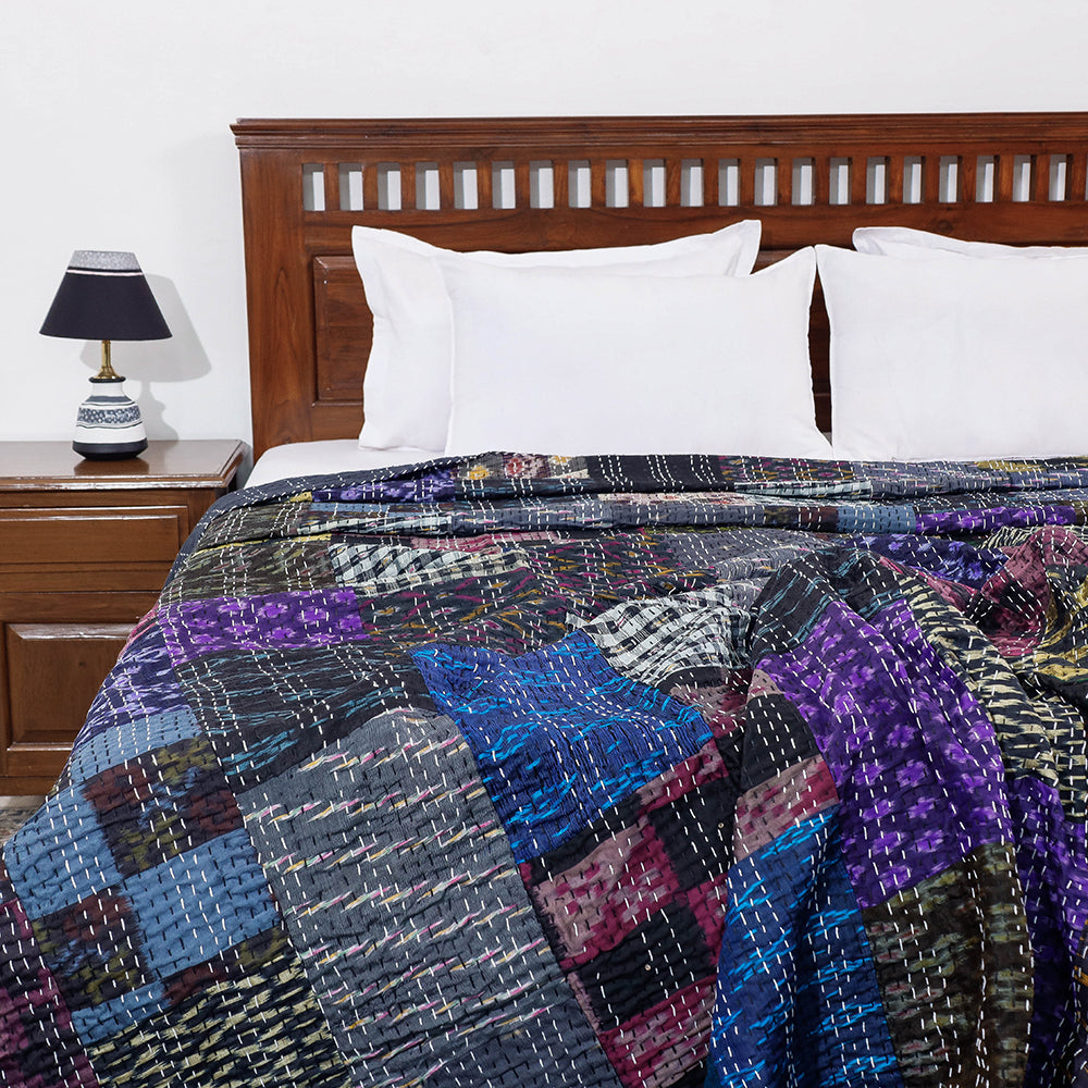 Khambadiya Patchwork Silk Cotton Quilt / Gudri / Blanket (102 x 90 in)