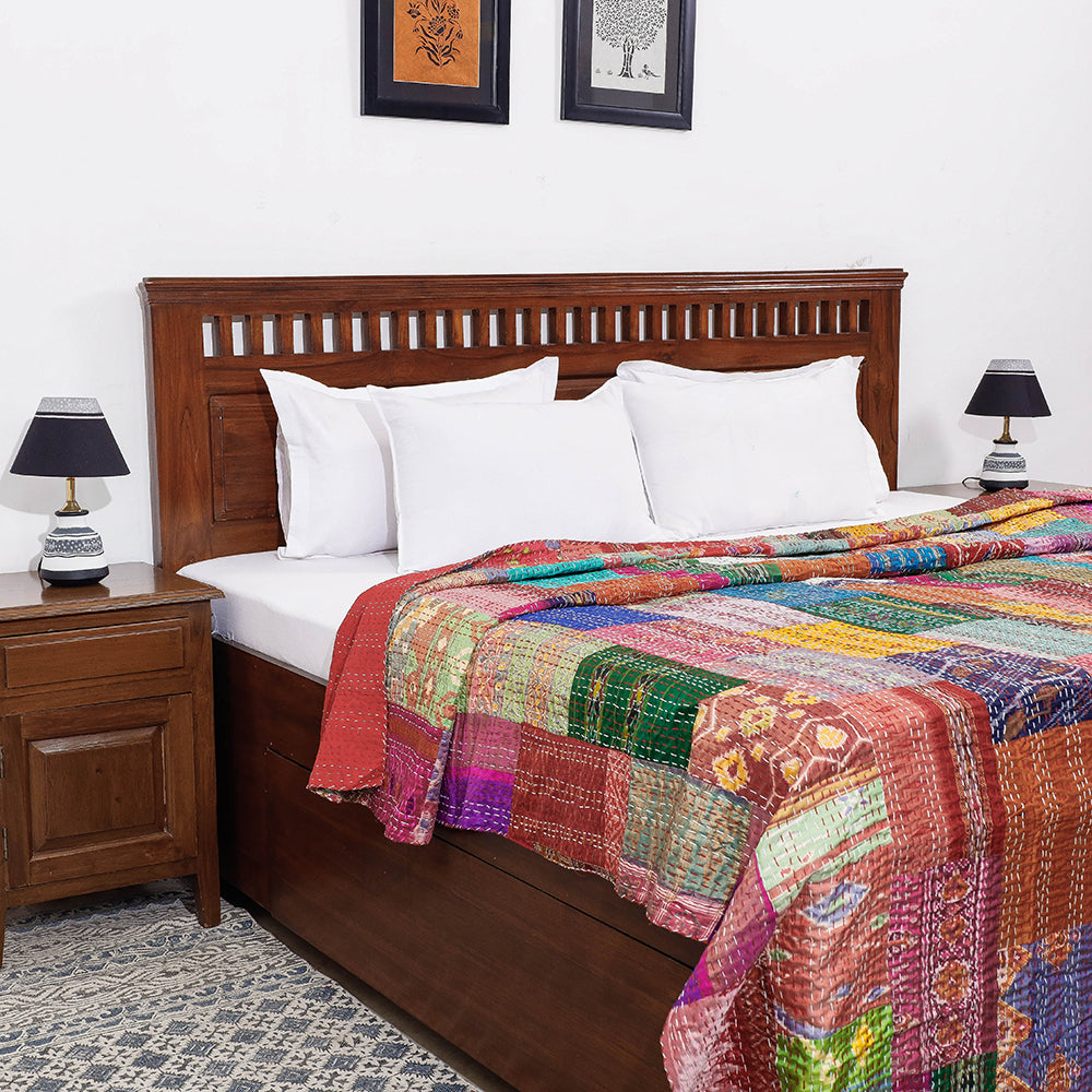 Khambadiya Patchwork Patola Silk Cotton Quilt / Gudri / Blanket (102 x 90 in)