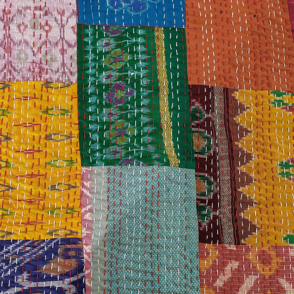 Khambadiya Patchwork Patola Silk Cotton Quilt / Gudri / Blanket (102 x 90 in)