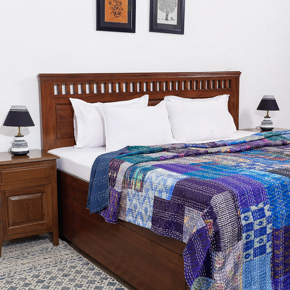 Khambadiya Patchwork Silk Cotton Quilt / Gudri / Blanket (108 x 90 in)
