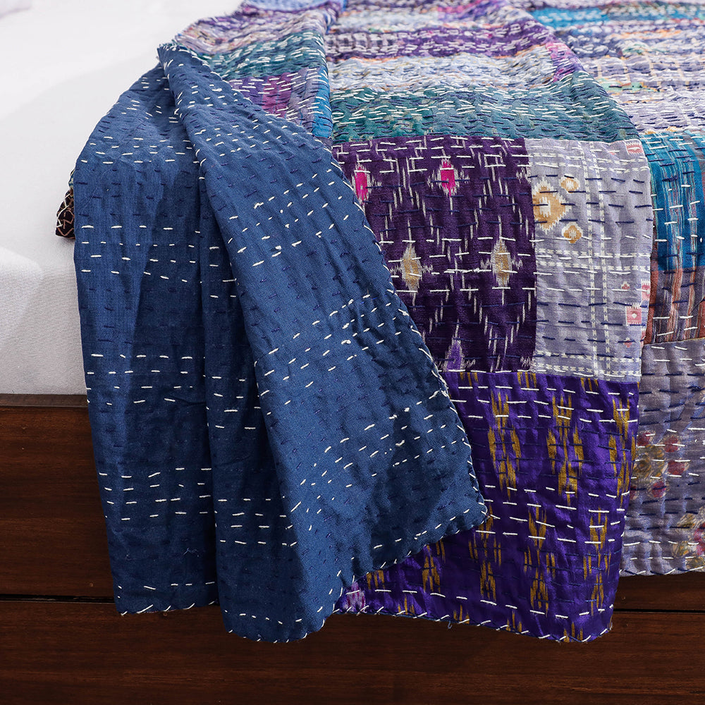Khambadiya Patchwork Silk Cotton Quilt / Gudri / Blanket (108 x 90 in)