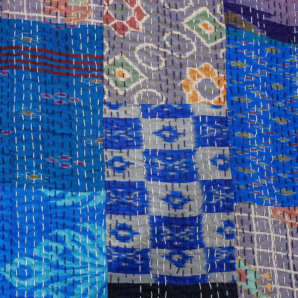 Khambadiya Patchwork Silk Cotton Quilt / Gudri / Blanket (108 x 90 in)