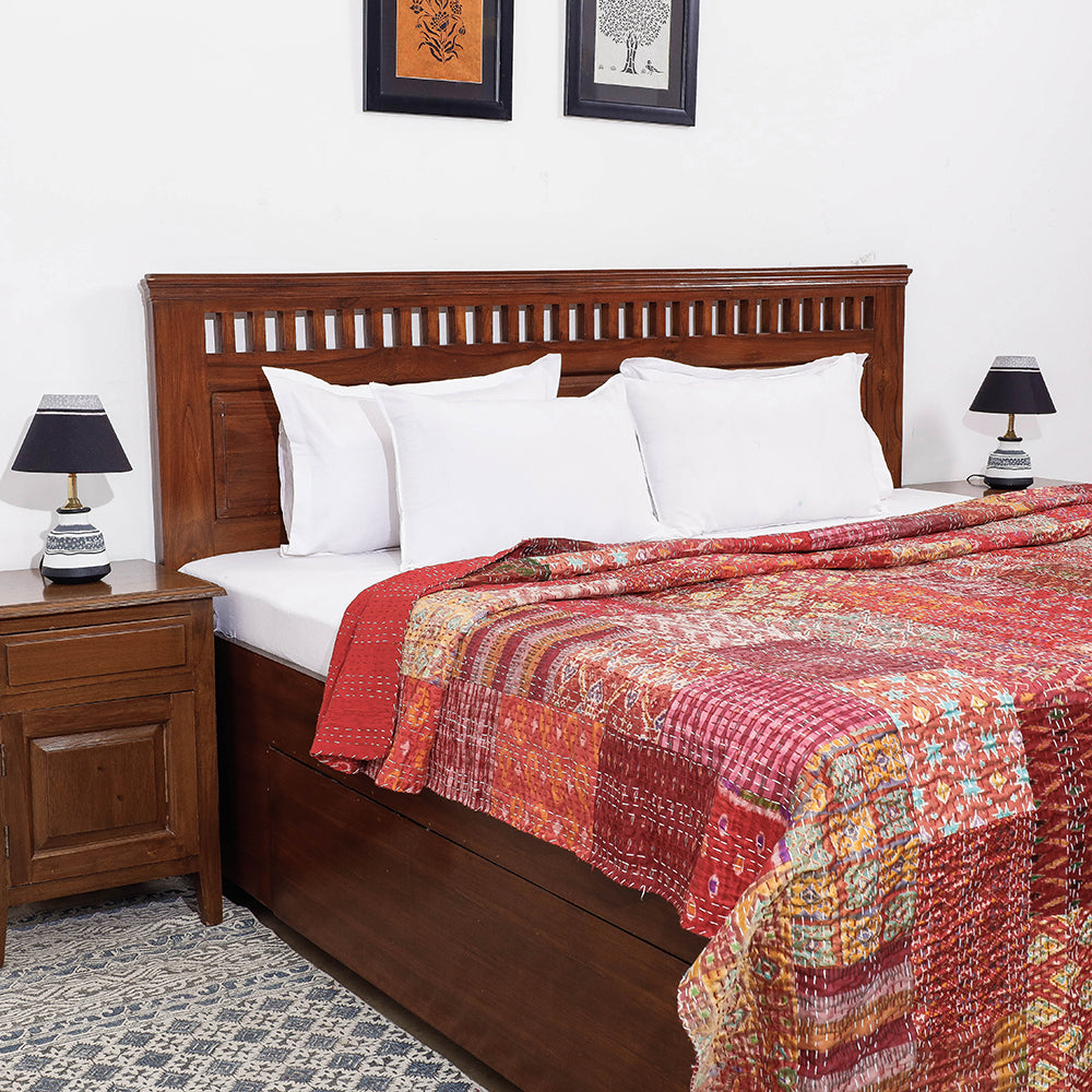 Khambadiya Patchwork Patola Silk Cotton Quilt / Gudri / Blanket (102 x 90 in)