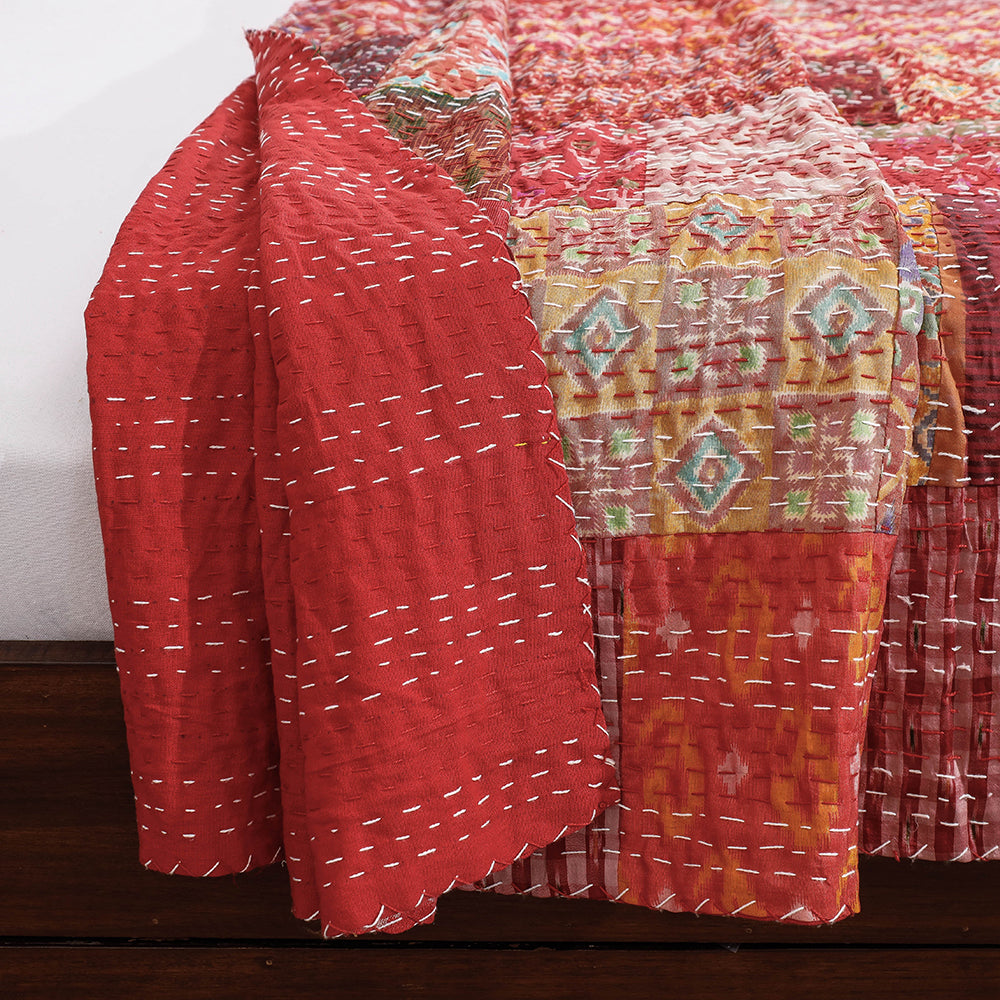 Khambadiya Patchwork Patola Silk Cotton Quilt / Gudri / Blanket (102 x 90 in)