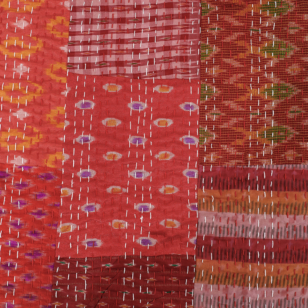 Khambadiya Patchwork Patola Silk Cotton Quilt / Gudri / Blanket (102 x 90 in)