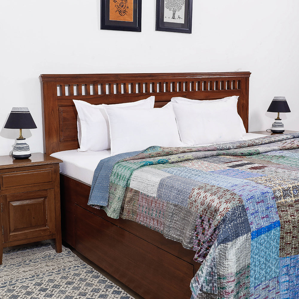 Khambadiya Patchwork Silk Cotton Quilt / Gudri / Blanket (102 x 90 in)