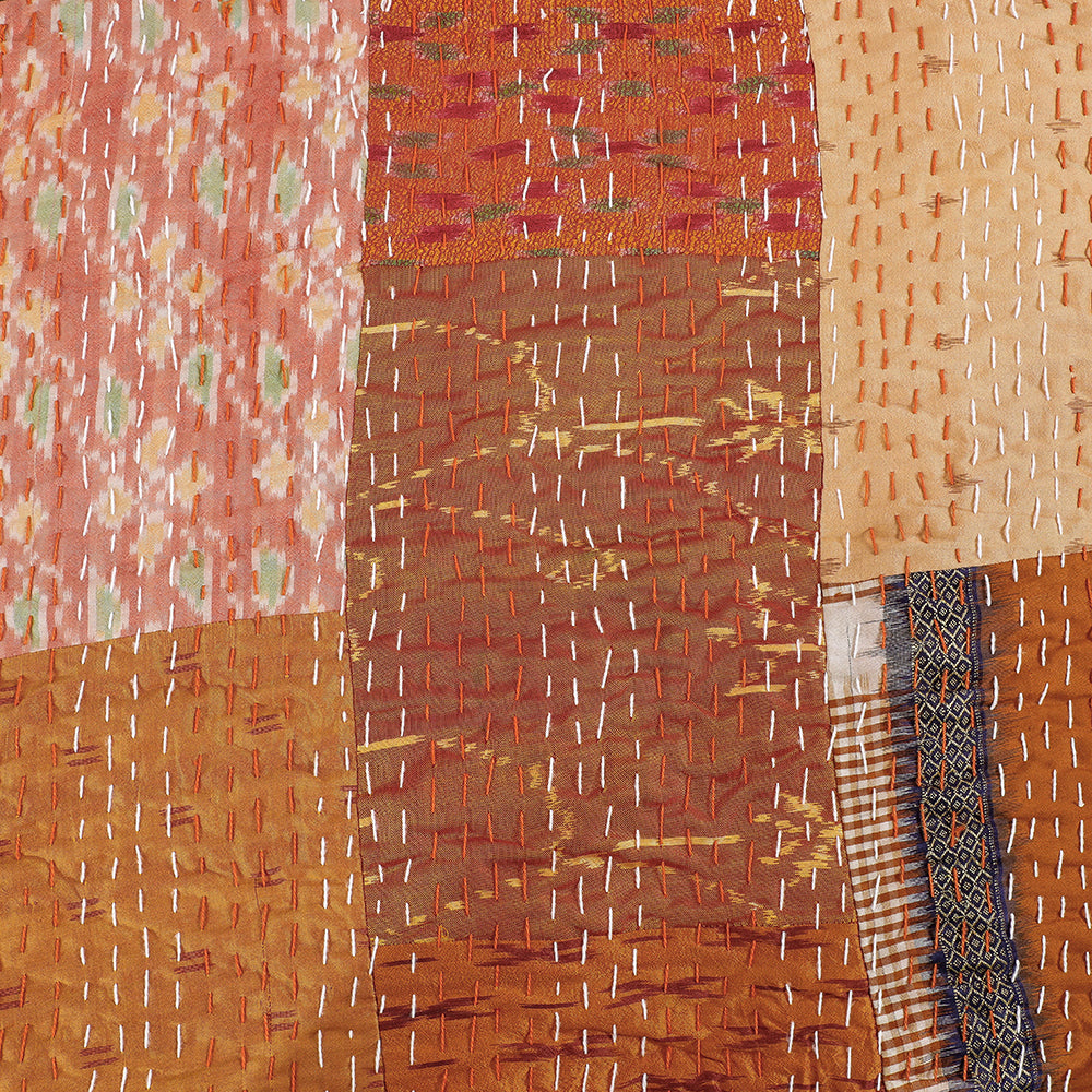 Khambadiya Patchwork Patola Silk Cotton Quilt / Gudri / Blanket (102 x 90 in)