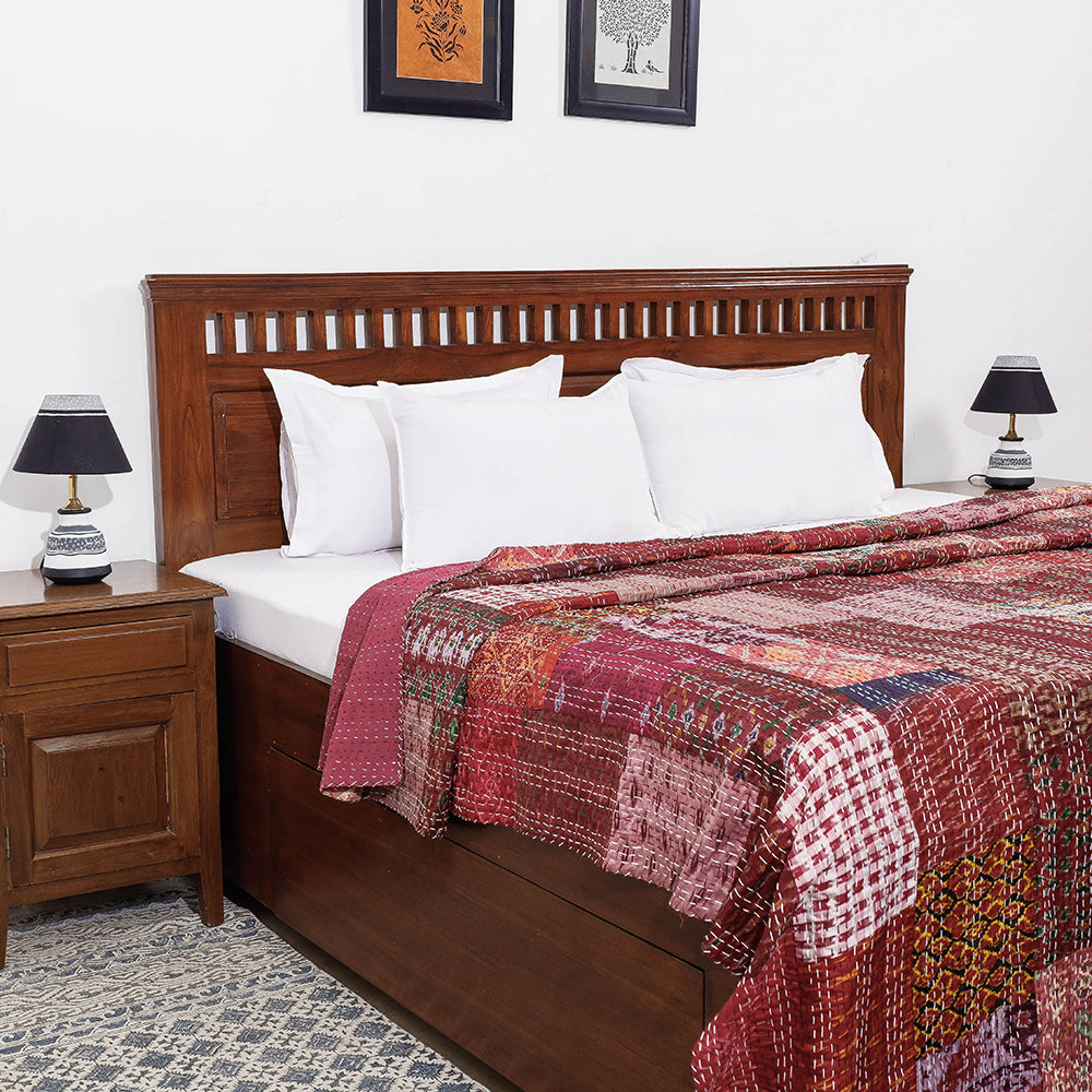 Khambadiya Patchwork Patola Silk Cotton Quilt / Gudri / Blanket (102 x 90 in)