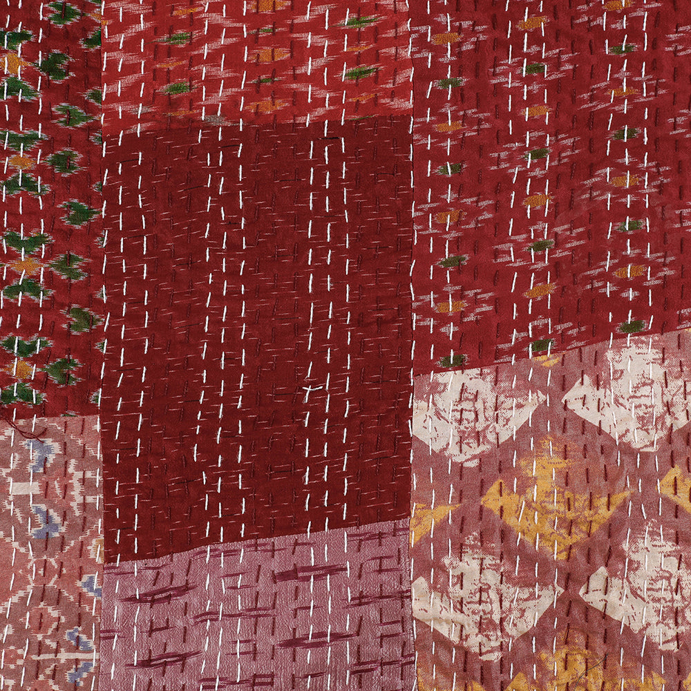 Khambadiya Patchwork Patola Silk Cotton Quilt / Gudri / Blanket (102 x 90 in)