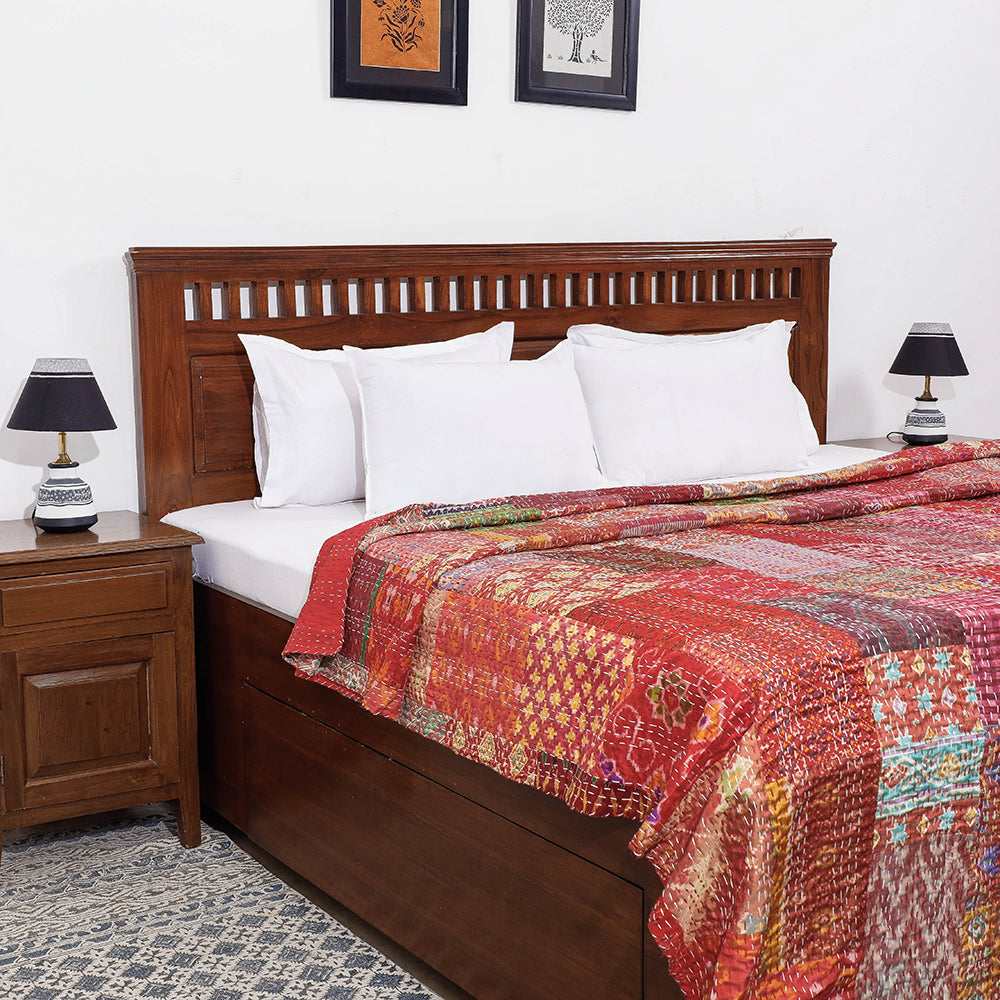 Khambadiya Patchwork Patola Silk Cotton Quilt / Gudri / Blanket (102 x 90 in)