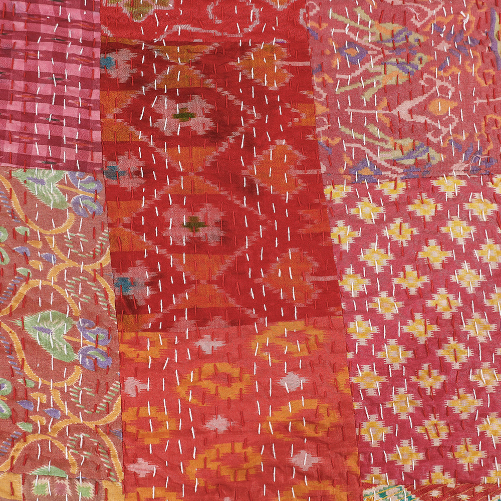 Khambadiya Patchwork Patola Silk Cotton Quilt / Gudri / Blanket (102 x 90 in)