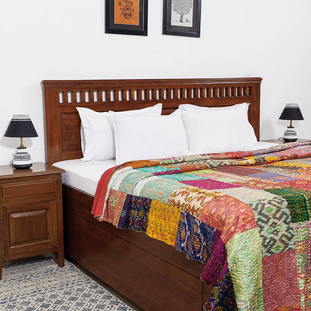 Khambadiya Patchwork Patola Silk Cotton Quilt / Gudri / Blanket (102 x 90 in)