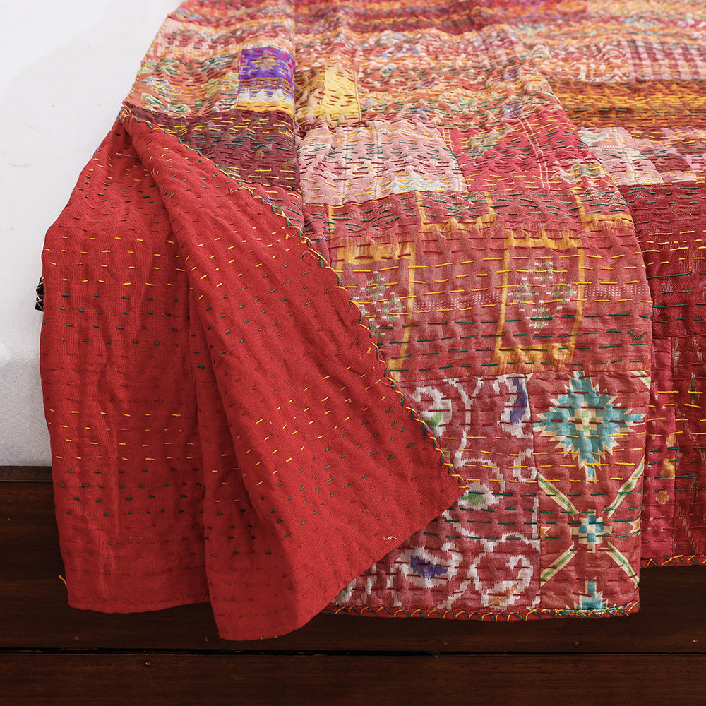 Khambadiya Patchwork Patola Silk Cotton Quilt / Gudri / Blanket (102 x 90 in)