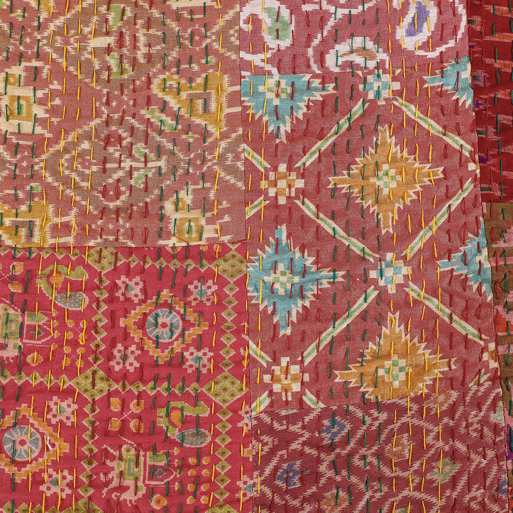 Khambadiya Patchwork Patola Silk Cotton Quilt / Gudri / Blanket (102 x 90 in)