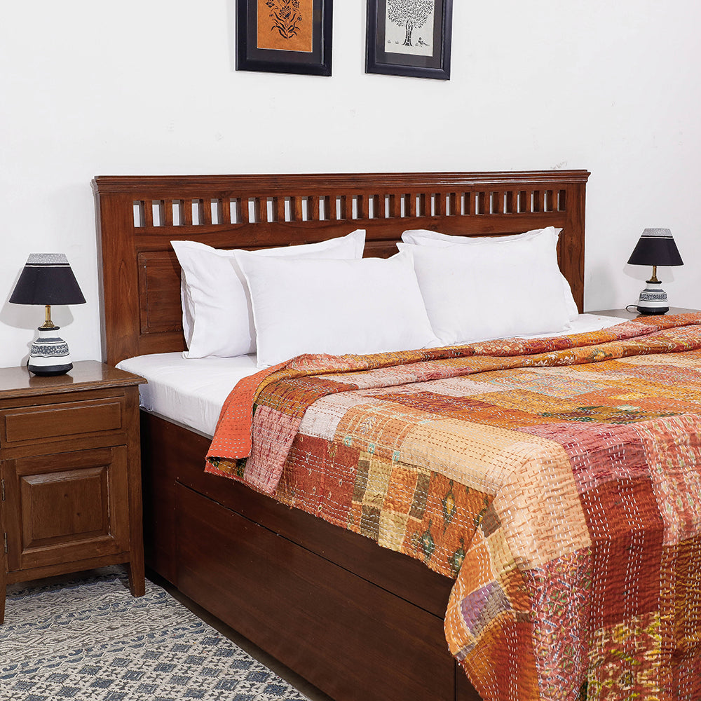 Khambadiya Patchwork Patola Silk Cotton Quilt / Gudri / Blanket (102 x 90 in)