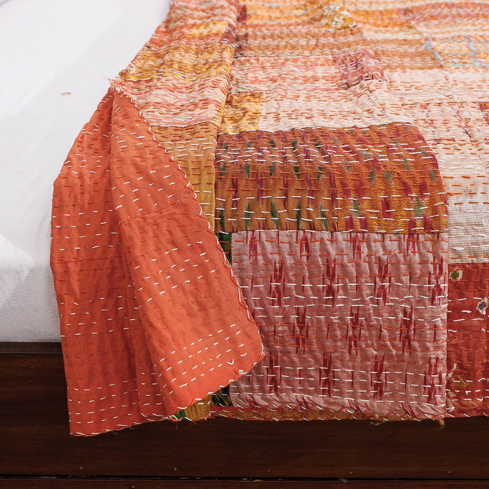 Khambadiya Patchwork Patola Silk Cotton Quilt / Gudri / Blanket (102 x 90 in)