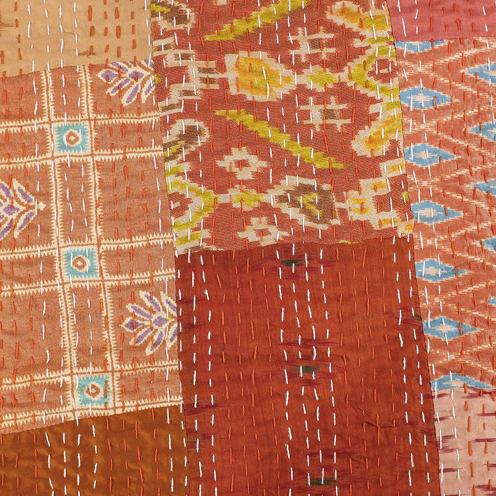 Khambadiya Patchwork Patola Silk Cotton Quilt / Gudri / Blanket (102 x 90 in)