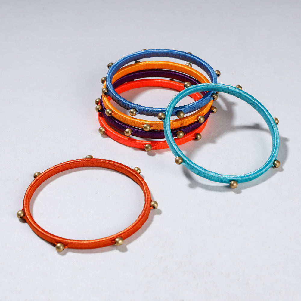 Patwa Thread &amp; Brass Bead Work Bangles by Kailash Patwa (Set of 6)