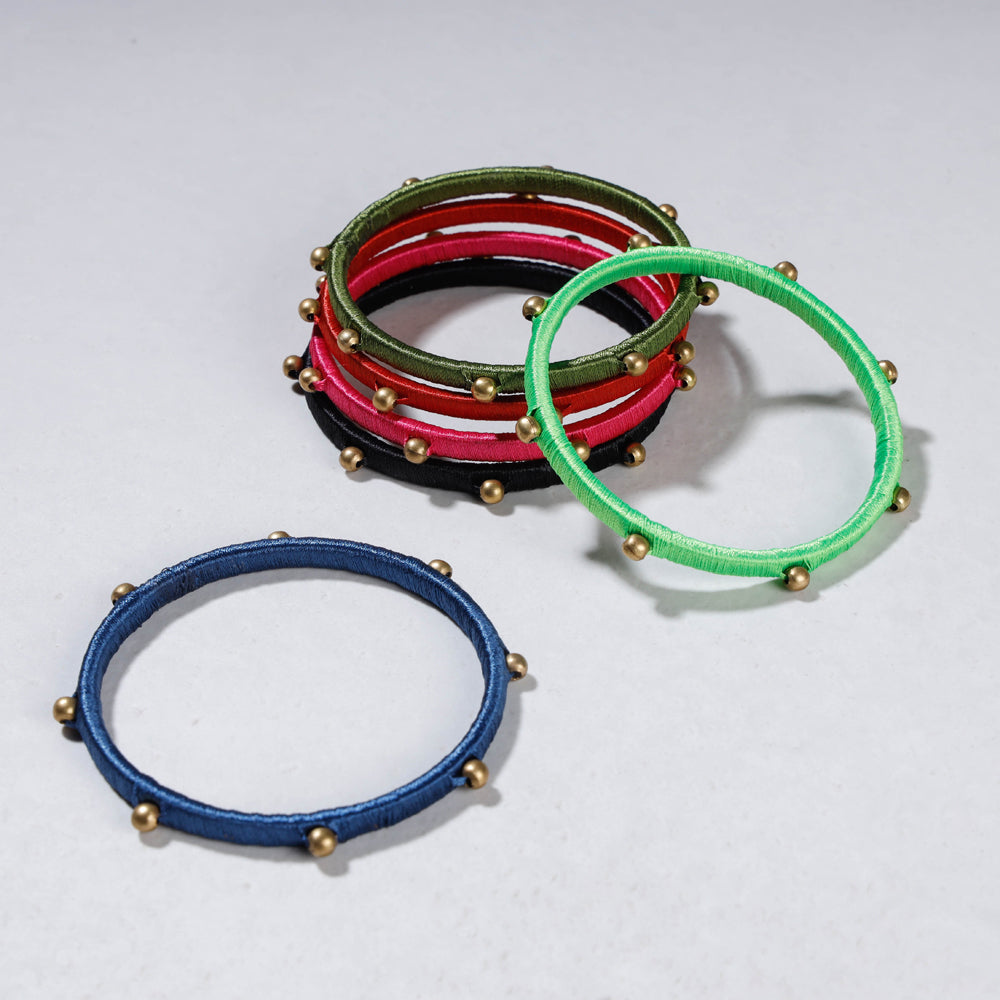 Patwa Thread &amp; Brass Bead Work Bangles by Kailash Patwa (Set of 6)