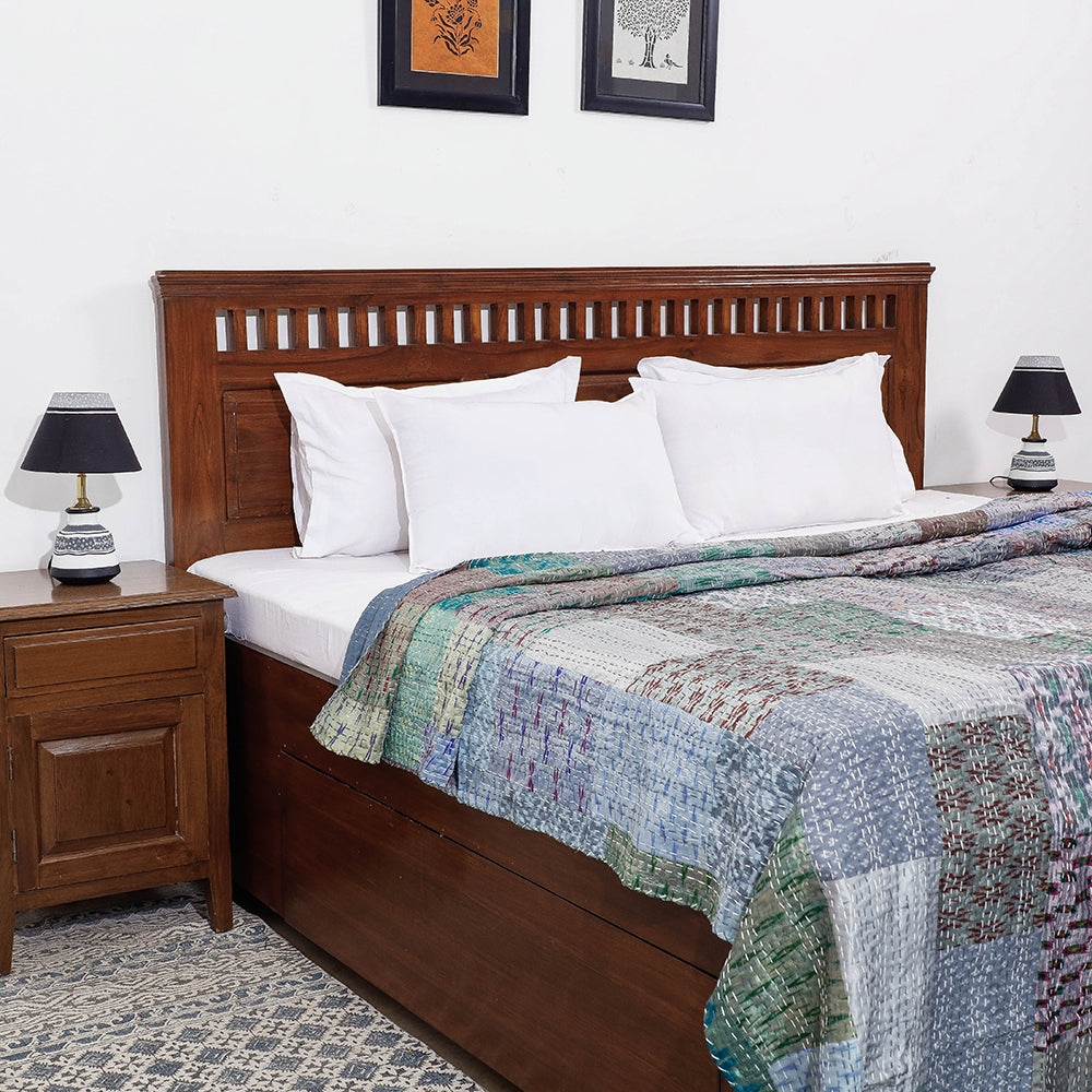 Khambadiya Patchwork Patola Silk Cotton Quilt / Gudri / Blanket (102 x 90 in)