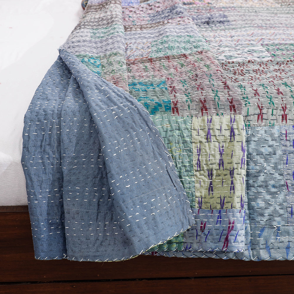 Khambadiya Patchwork Patola Silk Cotton Quilt / Gudri / Blanket (102 x 90 in)
