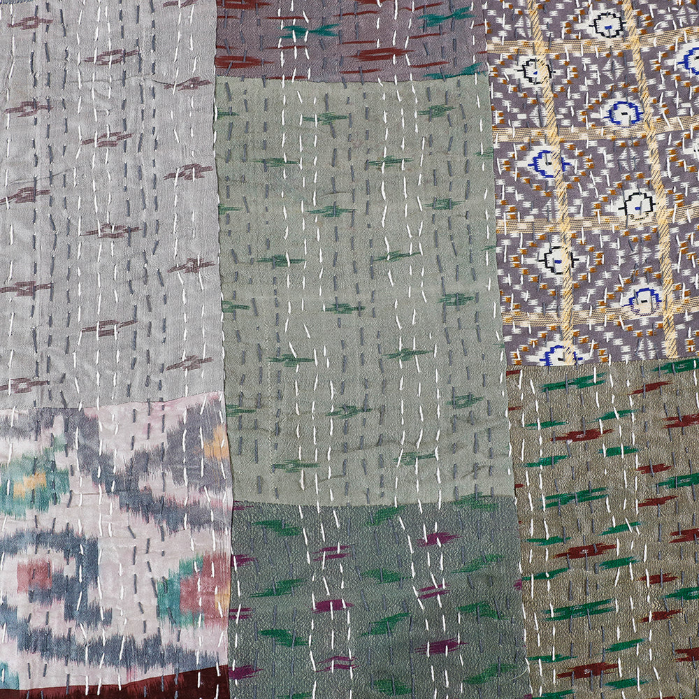 Khambadiya Patchwork Patola Silk Cotton Quilt / Gudri / Blanket (102 x 90 in)