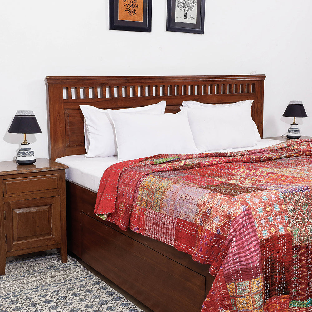 Khambadiya Patchwork Silk Cotton Quilt / Gudri / Blanket (102 x 90 in)