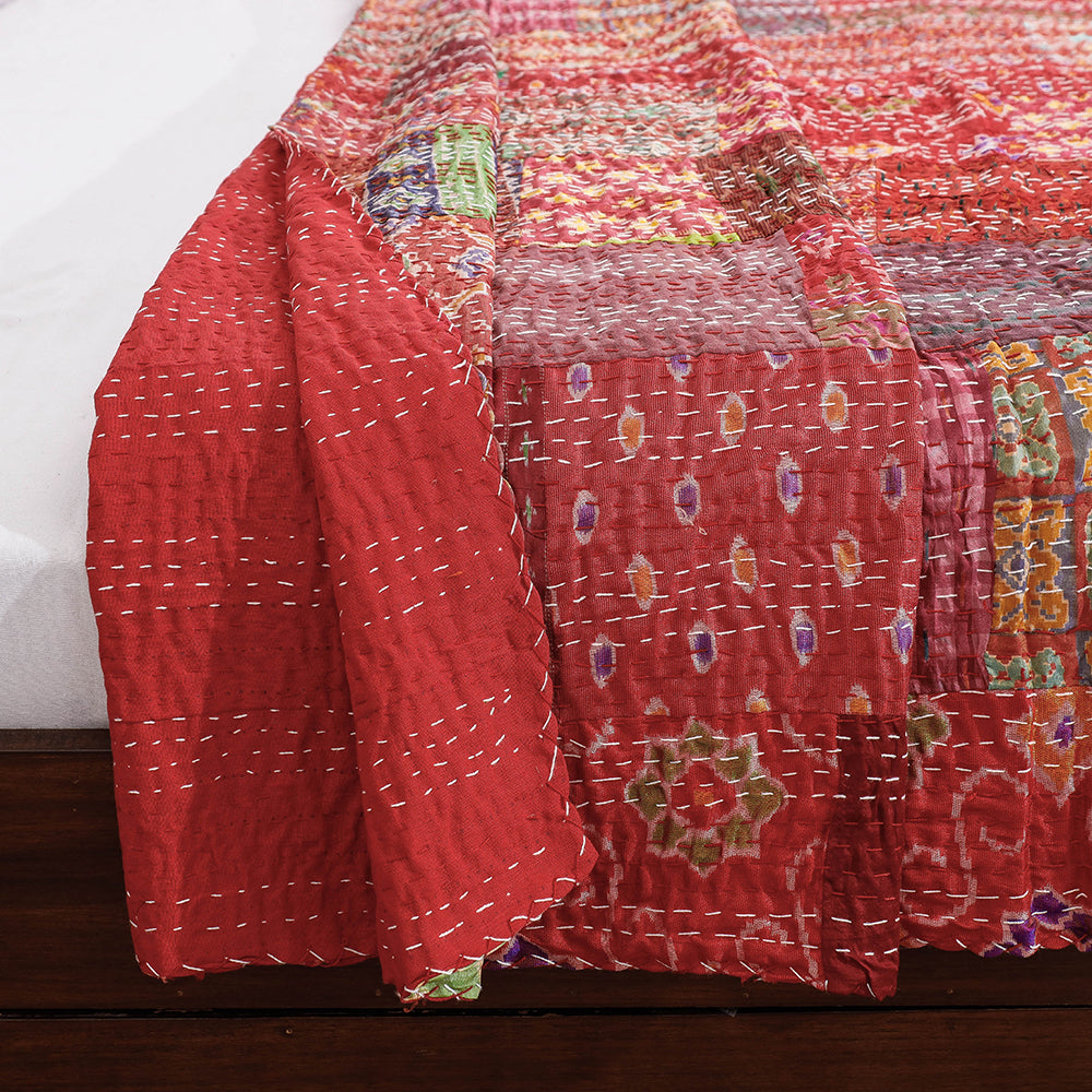 Khambadiya Patchwork Silk Cotton Quilt / Gudri / Blanket (102 x 90 in)