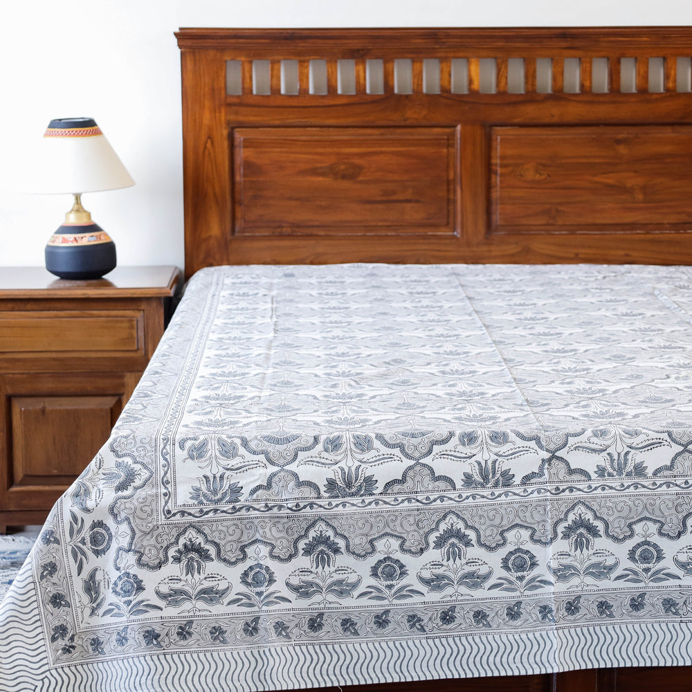 Sanganeri Block Printing Cotton Single Bed Cover (95 x 63 in)