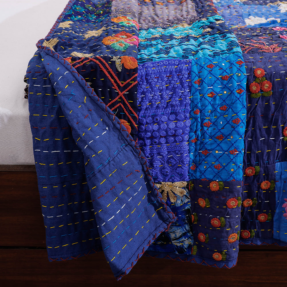 Khambadiya Patchwork Cotton Quilt / Gudri / Blanket (105 x 91 in)