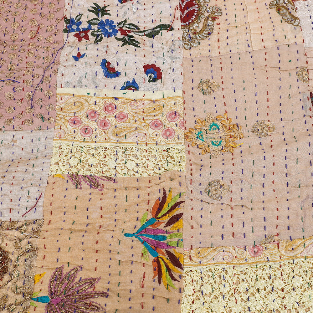 Khambadiya Patchwork Patola Silk Cotton Quilt / Gudri / Blanket (108 x 90 in)