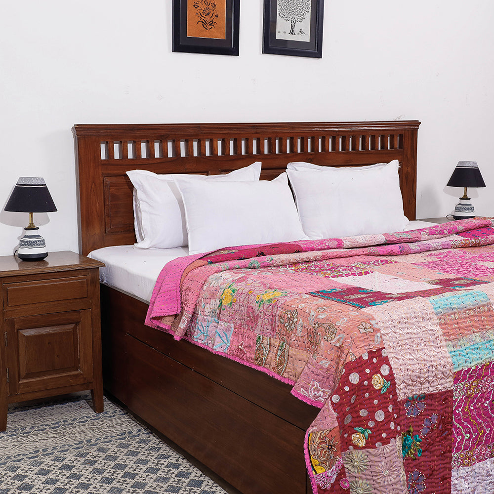 Khambadiya Patchwork Cotton Quilt / Gudri / Blanket (105 x 91 in)