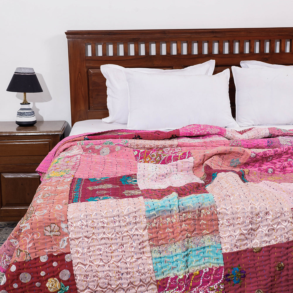 Khambadiya Patchwork Cotton Quilt / Gudri / Blanket (105 x 91 in)