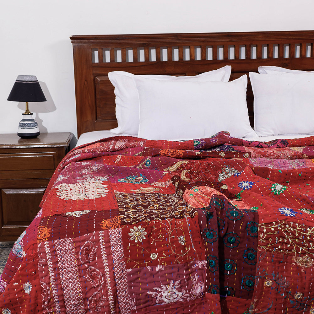 Khambadiya Patchwork Cotton Quilt / Gudri / Blanket (105 x 91 in)